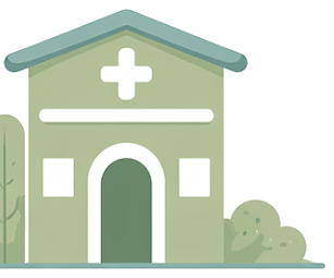 The Little Town clinic with its caring cross sign.
